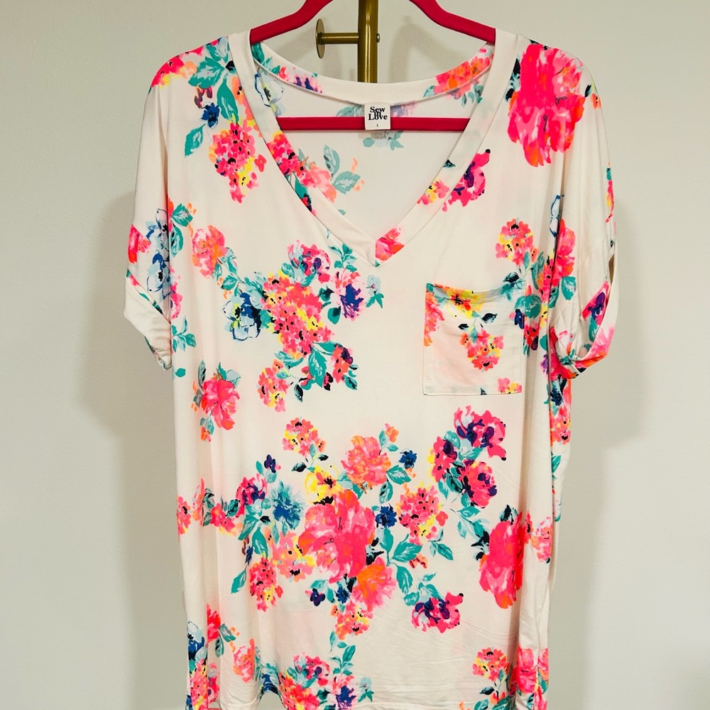 Neon Floral V-Neck Top